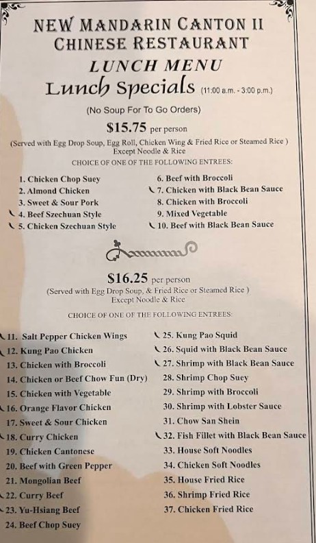 New Mandarin Canton Chinese Restaurant Menu – Full Menu & Prices